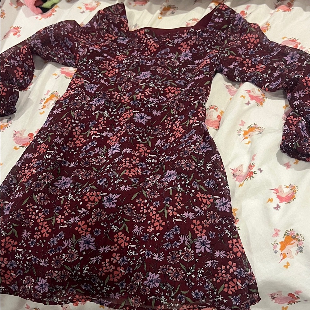The Children's Place Burgundy and Pink Floral Dress
